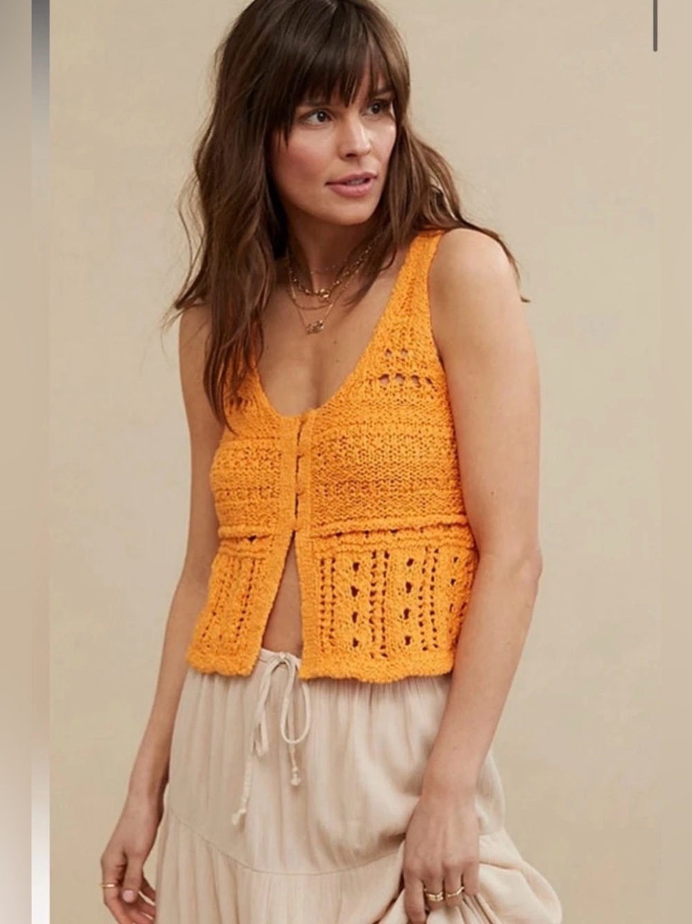 Aerie Crochet Sweater Vest Top orange size small